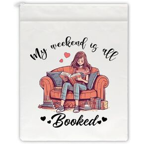 My Weekend is All Booked White Washable Fabric Book Sleeve, Funny Sofa Book Cover Protector Gift for Book Lover, Book Reader Gift, Bookish Gift, Book Club Gift, Bookworm Librarian Gift