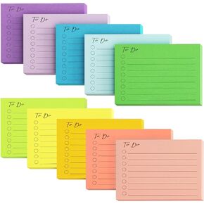 EOOUT 10 Pack Lined Sticky Notes, 500 Sheets to Do List Sticky Notes, 3x4 Inches Self-Stick Notes with Line, Square Sticky Notes for Office, Home, School, Meeting