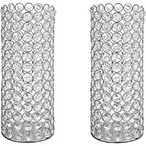 8 Pcs Crystal Metal Pillar Candle Holder, 10.4" Vintage Hurricane Candle Holder Decorative Cylinder Vases Great Centerpieces for Home Decor Wedding Parties Events