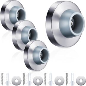 Pangda Concave Wall Door Bumper Stop Silver Stainless Steel Wall Door Bumper with 1-1/8 Inch Gray Round Rubber Protector Stops(Silver,10 Pieces)