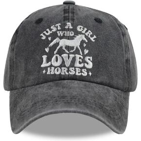 Distressed Just Girl Who Loves Horse Hat for Women, Adjustable Washed Embroidered Horse Lover Baseball Cap