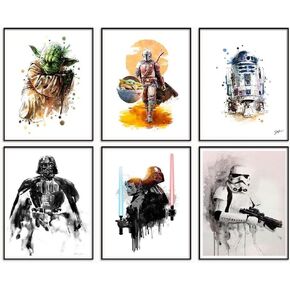Star Wars Poster Watercolor Prints Kids Room Decor TV Series poster Darth Maul Darth Siddious poster Set of 6 8 x 10 Inch Zyuiwer