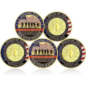 Thank You for Your Service Military Appreciation Challenge Coin Veteran Day Thanksgiving Gift Pack of 5