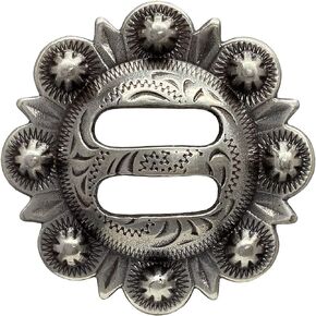 Pack of 10 Slotted Conchos Leathercraft Saddle Headstall Art Biker Tack Hand Polished Engraved Slot Concho - Antique Silver