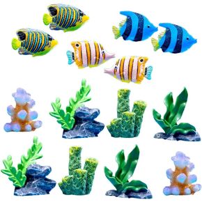 14Pcs Fish Tank Decorations Artificial Fishes Floating Decorations &Artificial Aquatic Plants Fish Tank Accessories Aquarium Decor Underwater Decoration (14Pack)