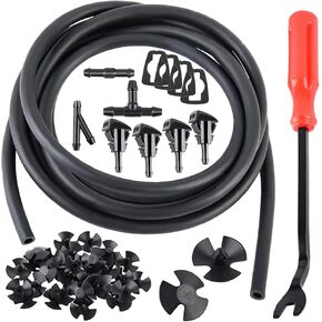 مجموعة فوهات غسيل الزجاج الأمامي 42 في 1، 4805742AB 5116079AA موصل خرطوم السوائل، مع خرطوم 6.5 قدم، 4 فوهات رش، غسالات، 3 موصلات، 30 مثبت، يناسب دودج، كرايسلر، جيب (أسود) in Kuwait