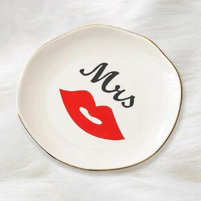 Ceramic Jewelry Tray, Decorative Jewelry Plate Trinket Dish for Ring Earrings Necklaces Bracelet Key Holder, Birthday Mother's Day Christmas Wedding Gift for Women (Mrs)