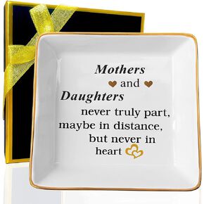 Gift for Mom from Daughter Son, Ceramic Ring Dish for Mother Mother’s Day New Year Birthday Gift Decorative Jewelry Tray Trinket Plate (Mothers and Daughters Never Truly Apart)