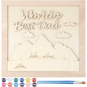 Nezyo Father's Day Gifts Father's Day Picture Frame Painting Craft Kit 10 x 10 Inches DIY Unfinished Wooden Photo Frames with Painting Tools Set for Dad Grandfather Husband Father