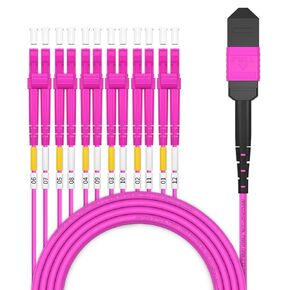 AMPCOM MPO to MPO Trunk Cable 9/125μm Singlemode OS1/OS2(12 Fiber, MPO to MPO Female, Type B, LSZH/Riser, UPC, Yellow) 5m (16ft)