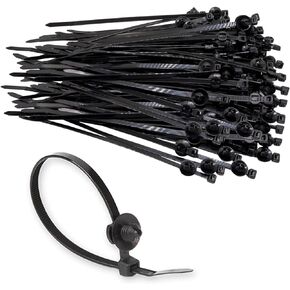 Cable Zip Ties 8 inch, Black Zip Ties with Retainer - Fir Tree Nylon Push Mount Head Electrical Zip Tie Wire Clip Holder Adjustable Self Locking (100 Pack)