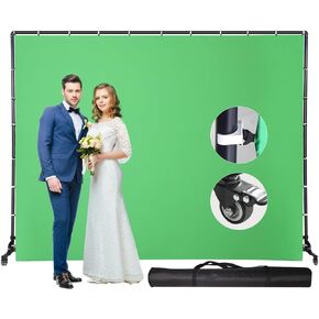 7ftx10ft Movable Green Background Stand with Pulley, for Studio Video Shooting, Keying, Special Effects Production, Stage Background, Portrait Shooting, Live Streaming, Party Setting