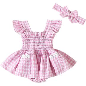 IBTOM CASTLE Pink and White Checkered Romper Gingham Dress for Toddler 1st Birthday Outfit Boho Halloween Costume Cosplay