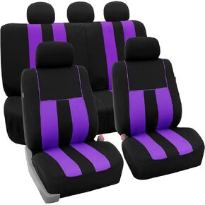 FH Group Car Seat Covers Striking Striped Full Set Beige Automotive Seat Covers, Airbag and Split Rear Car Seat Cover Universal Fit Interior Accessories for Cars Trucks and SUV Car Accessories