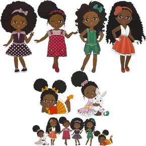 7 Pieces Black Girl Iron on Patches Washable Heat Transfer Decals Heat Transfer Sticker Mixed Iron on Heat Transfers Patches for DIY T-Shirt Clothing Coat Jeans Backpacks (Cute Style)
