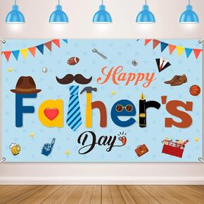 Happy Father's Day Backdrop Banner Sign Blue Fathers Day Background Decorations Father’s Day Party Family Photo Booth Supplies Favors