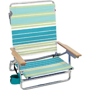 Rio Brands Classic 5 Position Lay Flat Folding Beach Chair, Green Stripes