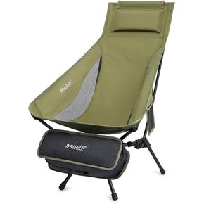 G4Free Folding Lightweight Camp Chair High Back Camping Chair, Backpacking Chair Lawn Chair Heavy Duty 330lbs with Headrest & Pocket for Outdoor Camp Travel Beach Backpacking Hiking Black