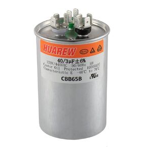 40+3 uF ±6% 40/3 MFD 370/440 VAC CBB65 Dual Run Start Round Capacitor for Condenser Straight Cool or Heat Pump Air Conditioner or AC Motor and Fan Starting
