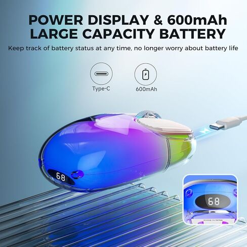 ماوس Doohoeek Bluetooth 2.4G لاسلكي USB شفاف، ماوس مزدوج الوضع قابل لإعادة الشحن بإضاءة خلفية مع هيكل صلب كريستالي وشاشة LED وإضاءة RGB للكمبيوتر والكمبيوتر المحمول وأجهزة MacBook والأجهزة اللوحية، أسود in Kuwait