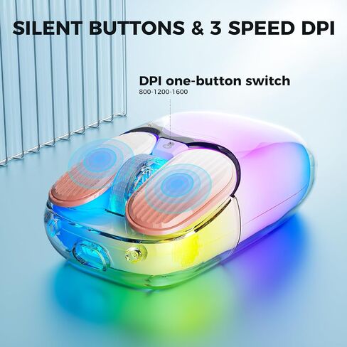 ماوس Doohoeek Bluetooth 2.4G لاسلكي USB شفاف، ماوس مزدوج الوضع قابل لإعادة الشحن بإضاءة خلفية مع هيكل صلب كريستالي وشاشة LED وإضاءة RGB للكمبيوتر والكمبيوتر المحمول وأجهزة MacBook والأجهزة اللوحية، أسود in Kuwait
