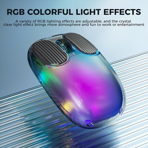 Doohoeek Bluetooth 2.4G Wireless USB Mouse Transparent, Rechargeable Dual Mode Backlit Mouse with Crystal Hard Shell & LED Display & RGB Lighting for Computer, Laptop, MacBook & Tablets, Black in Saudi Arabia