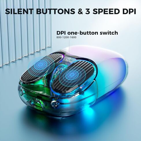 Doohoeek Bluetooth 2.4G Wireless USB Mouse Transparent, Rechargeable Dual Mode Backlit Mouse with Crystal Hard Shell & LED Display & RGB Lighting for Computer, Laptop, MacBook & Tablets, Black in Saudi Arabia