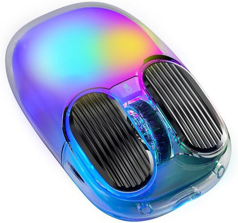 Doohoeek Bluetooth 2.4G Wireless USB Mouse Transparent, Rechargeable Dual Mode Backlit Mouse with Crystal Hard Shell & LED Display & RGB Lighting for Computer, Laptop, MacBook & Tablets, Black in Saudi Arabia