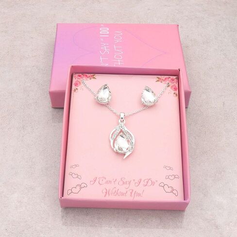 Bridesmaid Jewelry Set for Women,Pendant 18K Gold & Silver & Rose Gold Pendant Necklace Earrings Set,Dainty Gift for Wedding/Proposal/Party/Prom/Anniversary in Saudi Arabia