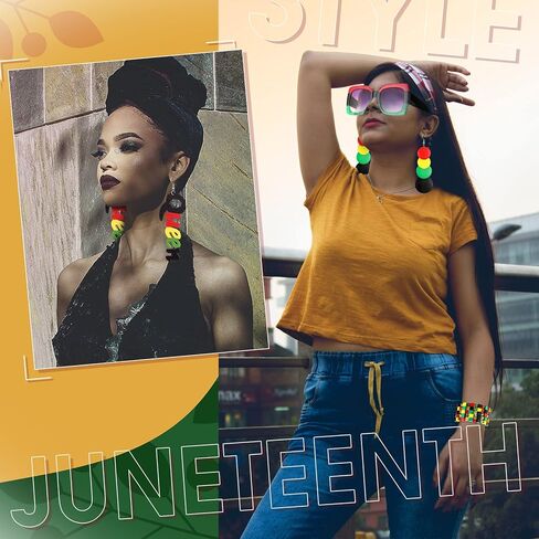 Inbagi 5 قطع إكسسوارات Juneteenth مجموعة المجوهرات الأفريقية الراستا الخرز الأفريقي الأقراط الأفرو مطرز سوار الملكة الأقراط الخشبية النظارات الشمسية المربعة للنساء الأفريقيات الفتيات in Kuwait