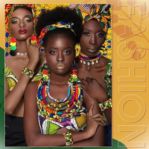 Inbagi 5 قطع إكسسوارات Juneteenth مجموعة المجوهرات الأفريقية الراستا الخرز الأفريقي الأقراط الأفرو مطرز سوار الملكة الأقراط الخشبية النظارات الشمسية المربعة للنساء الأفريقيات الفتيات in Kuwait