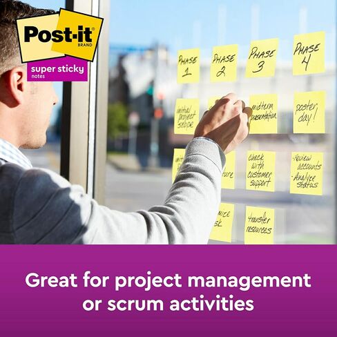 Post-it Super Sticky Notes، 12 لوحة ملاحظات لاصقة، 3 × 3 بوصة، اللوازم المدرسية، المنتجات المكتبية، ملاحظات لاصقة للأسطح الرأسية، الشاشات، الجدران والنوافذ، أصفر كناري in Saudi Arabia