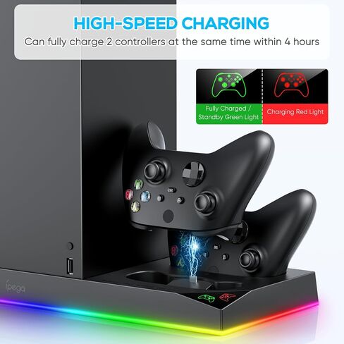 مروحة تبريد بحامل عمودي من FASTSNAIL لأجهزة Xbox Series X، قاعدة شحن لوحدة تحكم Xbox Series X مع عبوتين من البطاريات القابلة لإعادة الشحن بقدرة 1400 مللي أمبير في الساعة، وملحقات مع فتحة ألعاب وحامل سماعة رأس، أسود in Kuwait