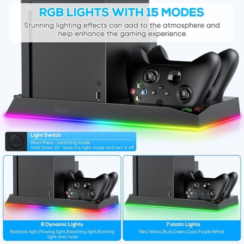 مروحة تبريد بحامل عمودي من FASTSNAIL لأجهزة Xbox Series X، قاعدة شحن لوحدة تحكم Xbox Series X مع عبوتين من البطاريات القابلة لإعادة الشحن بقدرة 1400 مللي أمبير في الساعة، وملحقات مع فتحة ألعاب وحامل سماعة رأس، أسود in Kuwait