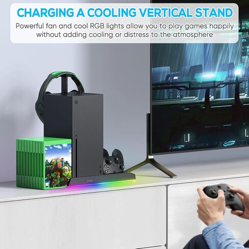مروحة تبريد بحامل عمودي من FASTSNAIL لأجهزة Xbox Series X، قاعدة شحن لوحدة تحكم Xbox Series X مع عبوتين من البطاريات القابلة لإعادة الشحن بقدرة 1400 مللي أمبير في الساعة، وملحقات مع فتحة ألعاب وحامل سماعة رأس، أسود in Kuwait