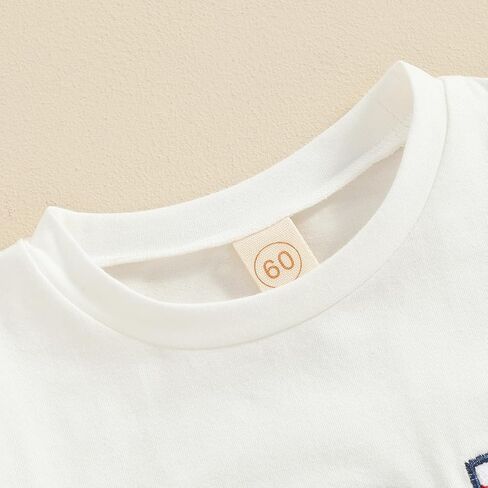 Gueuusu صبي فتاة 4th من يوليو ملابس قصيرة الأكمام الولايات المتحدة الأمريكية التطريز رومبير العلم الأمريكي رومبير يوم الاستقلال الزي الصيفي in Kuwait