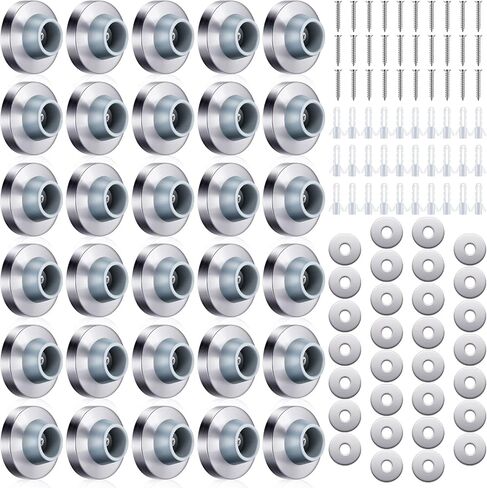 Pangda Concave Wall Door Bumper Stop Silver Stainless Steel Wall Door Bumper with 1-1/8 Inch Gray Round Rubber Protector Stops(Silver,10 Pieces) in Saudi Arabia