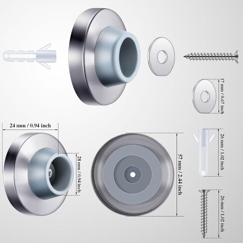 Pangda Concave Wall Door Bumper Stop Silver Stainless Steel Wall Door Bumper with 1-1/8 Inch Gray Round Rubber Protector Stops(Silver,10 Pieces) in Saudi Arabia