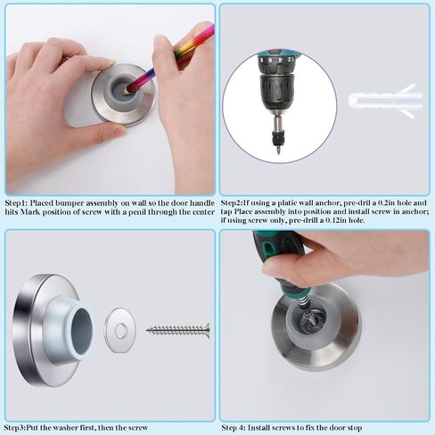 Pangda Concave Wall Door Bumper Stop Silver Stainless Steel Wall Door Bumper with 1-1/8 Inch Gray Round Rubber Protector Stops(Silver,10 Pieces) in Saudi Arabia