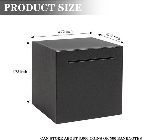 Steel Stainless Piggy Bank for Adults, Box,Must Break to Open,Adult Piggy Bank for Cash,Coin (Black, 4.72 inch) in Saudi Arabia