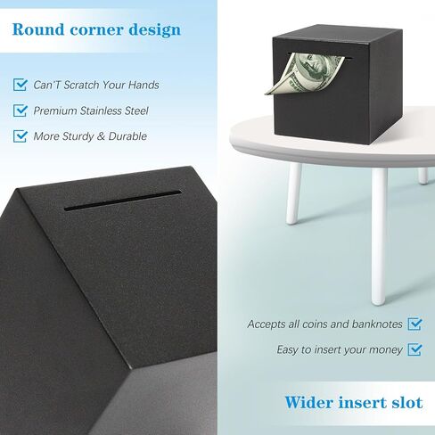 Steel Stainless Piggy Bank for Adults, Box,Must Break to Open,Adult Piggy Bank for Cash,Coin (Black, 4.72 inch) in Saudi Arabia