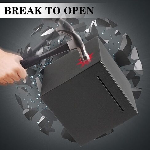 Steel Stainless Piggy Bank for Adults, Box,Must Break to Open,Adult Piggy Bank for Cash,Coin (Black, 4.72 inch) in Saudi Arabia