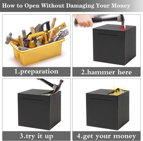 Steel Stainless Piggy Bank for Adults, Box,Must Break to Open,Adult Piggy Bank for Cash,Coin (Black, 4.72 inch) in Saudi Arabia