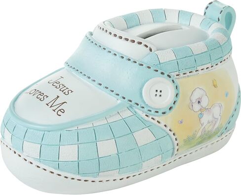Precious Moments Baby Bank | Jesus Loves Me Blue Bootie Ceramic Bank Nursery Decor | Hand-Painted in Saudi Arabia