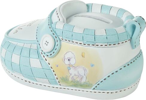 Precious Moments Baby Bank | Jesus Loves Me Blue Bootie Ceramic Bank Nursery Decor | Hand-Painted in Saudi Arabia