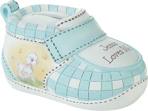 Precious Moments Baby Bank | Jesus Loves Me Blue Bootie Ceramic Bank Nursery Decor | Hand-Painted in Saudi Arabia