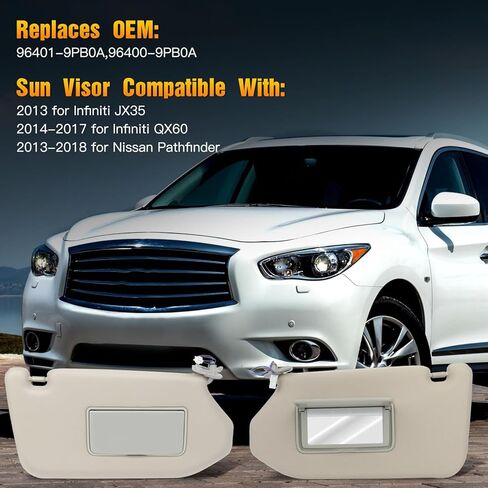 Left & Right Sides Sun Visor with Sunroof Fit for 2013 for Infiniti JX35 2014-2017 for Infiniti QX60 2013-2018 for Nissan Pathfinder Tan Beige Sunvisor Replace 96401-9PB0A,96400-9PB0A in Saudi Arabia