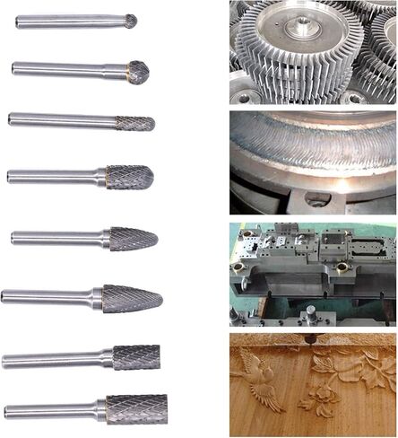 8Pcs Rotary Burrs Set, Carving Burr Bits 1/8" Shank Double Cut Burs Rotary File Carving Grinding Bit for Wood & Stone Carving, Steel Metal Working in Saudi Arabia