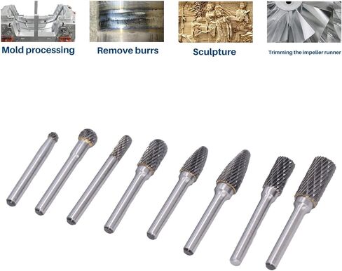 8Pcs Rotary Burrs Set, Carving Burr Bits 1/8" Shank Double Cut Burs Rotary File Carving Grinding Bit for Wood & Stone Carving, Steel Metal Working in Saudi Arabia