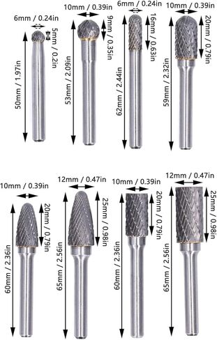 8Pcs Rotary Burrs Set, Carving Burr Bits 1/8" Shank Double Cut Burs Rotary File Carving Grinding Bit for Wood & Stone Carving, Steel Metal Working in Saudi Arabia